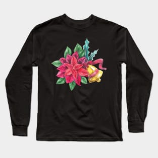 Poinsettia and Christmas Bell Long Sleeve T-Shirt